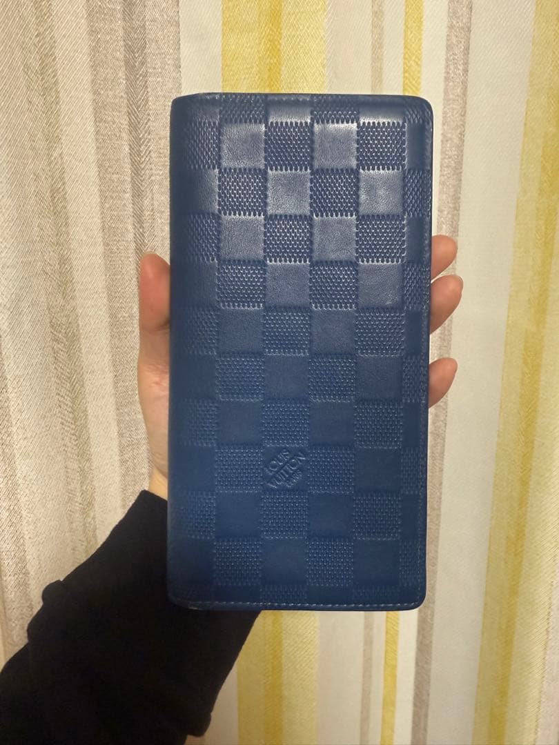 Lv ネイビー チェック柄 レザー長財布