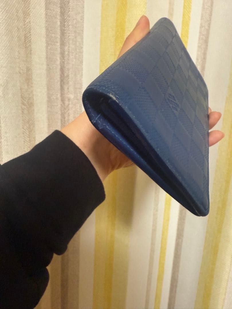 Lv ネイビー チェック柄 レザー長財布