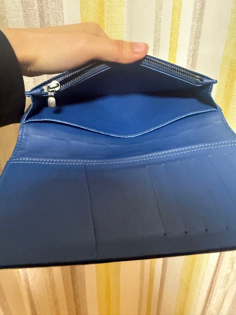 Lv ネイビー チェック柄 レザー長財布