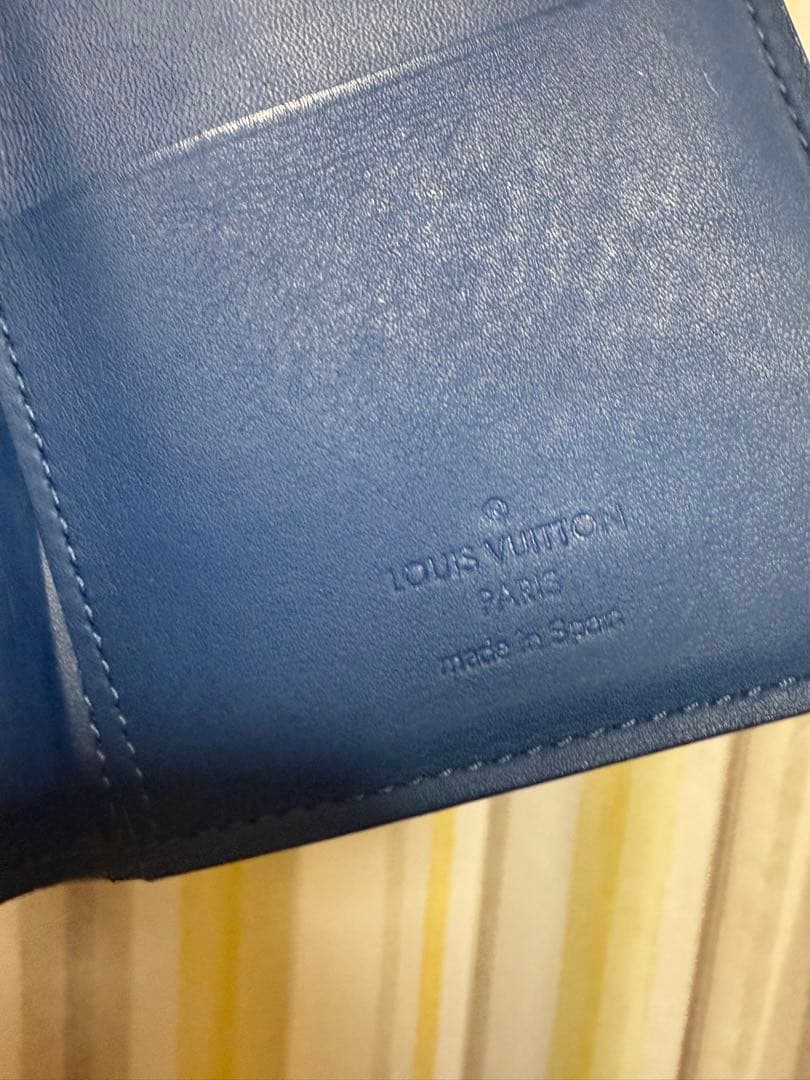 Lv ネイビー チェック柄 レザー長財布