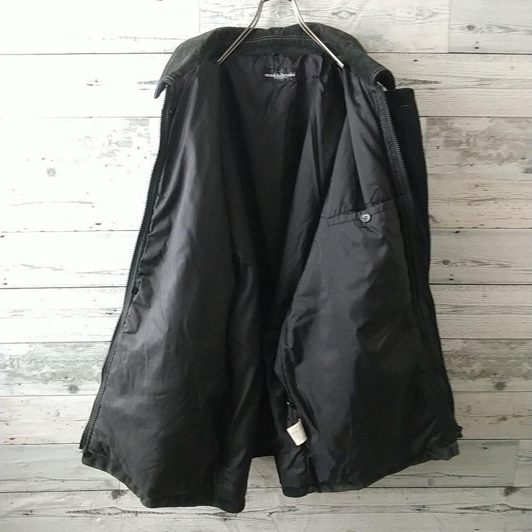 お洒落デザイン☆襟裾レザー ニット 異素材切替 中綿入り ジャケット L