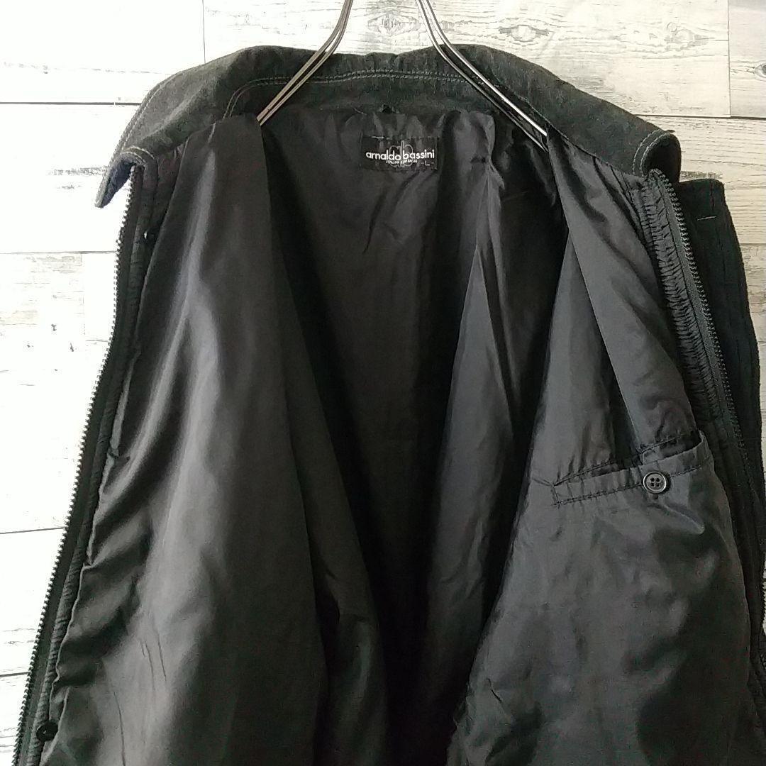 お洒落デザイン☆襟裾レザー ニット 異素材切替 中綿入り ジャケット L