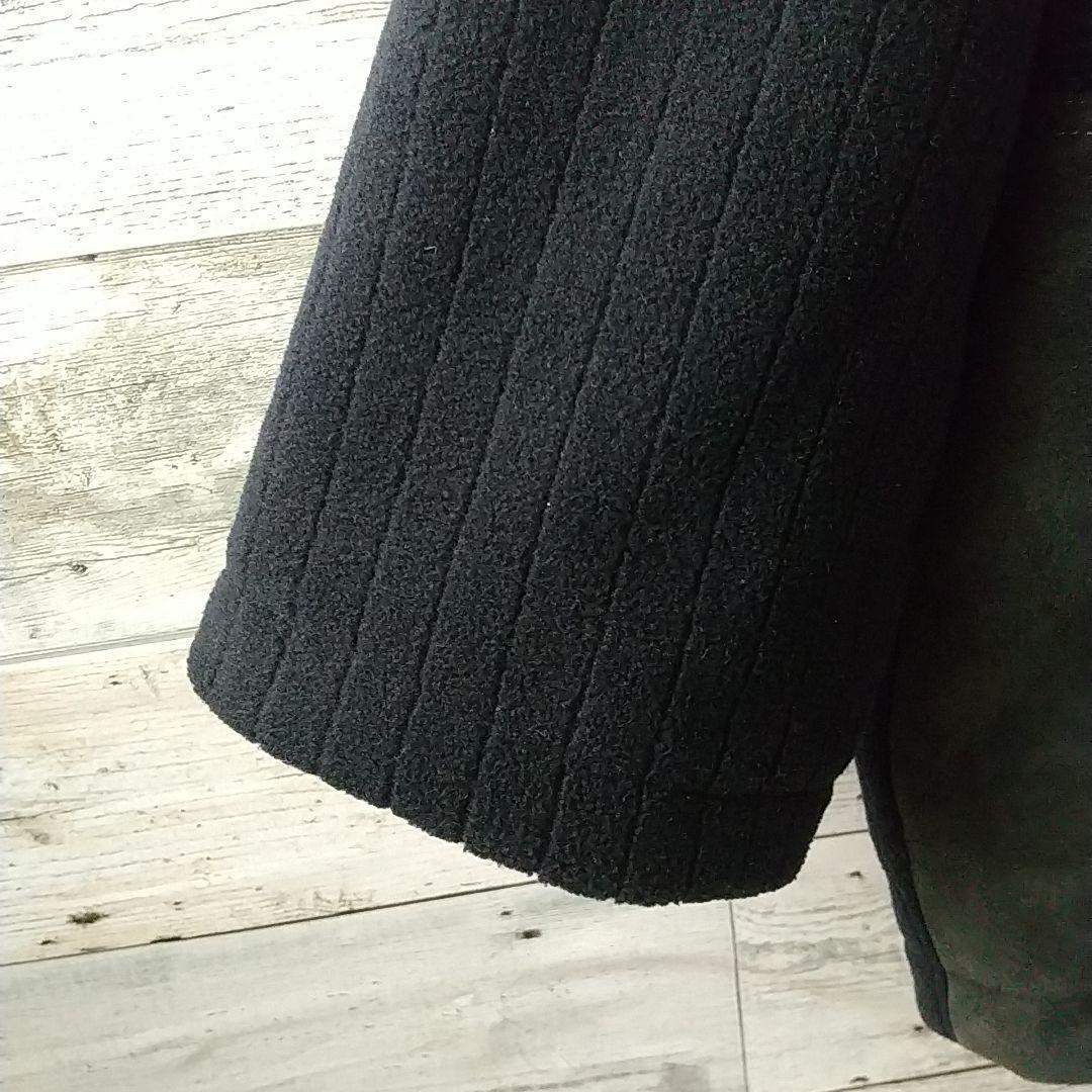 お洒落デザイン☆襟裾レザー ニット 異素材切替 中綿入り ジャケット L