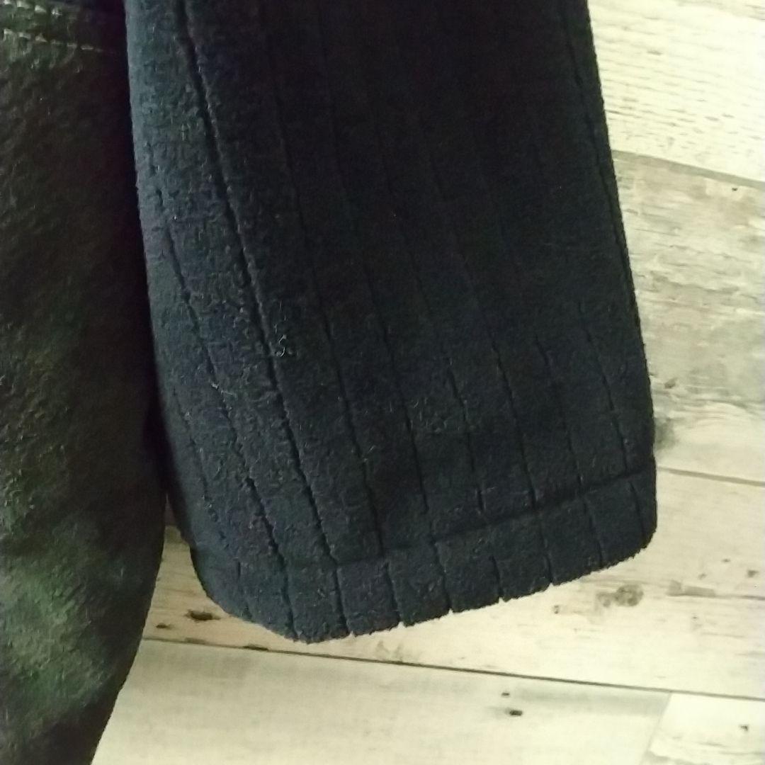 お洒落デザイン☆襟裾レザー ニット 異素材切替 中綿入り ジャケット L