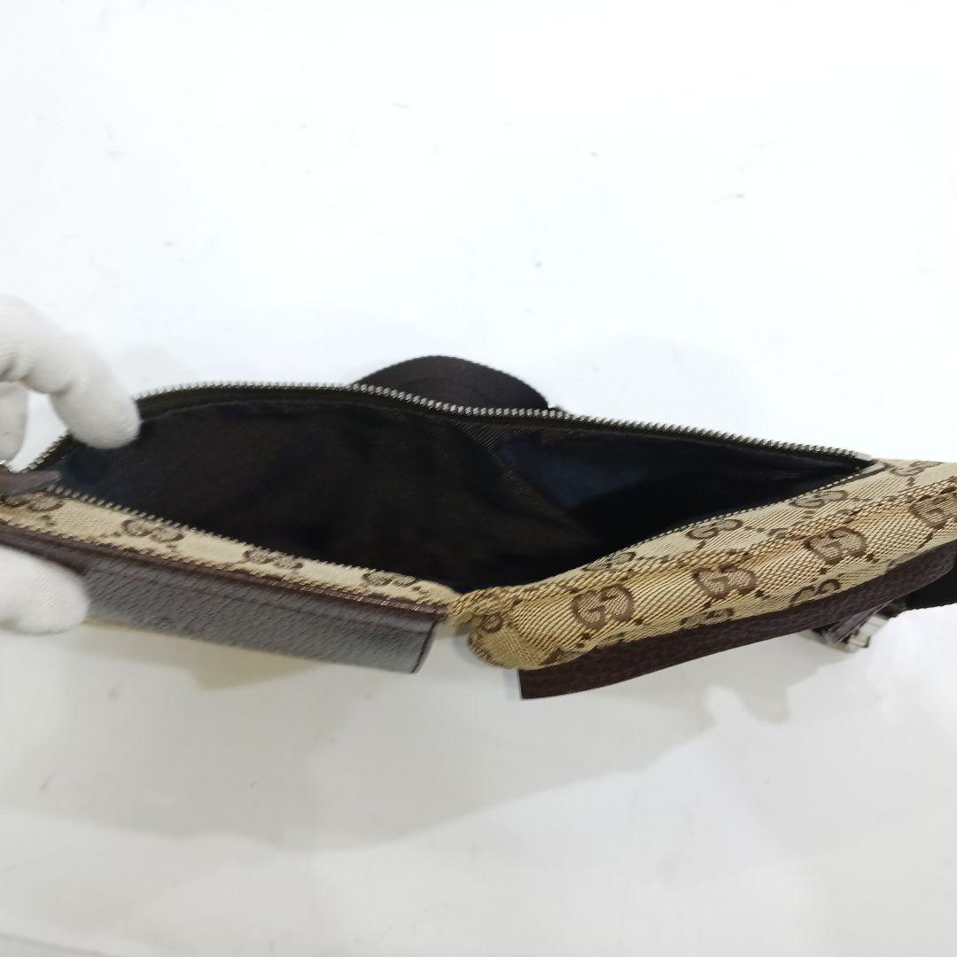 【美品】グッチ ボディバッグ ウエストポーチ レザー×キャンバス GG ブラウン