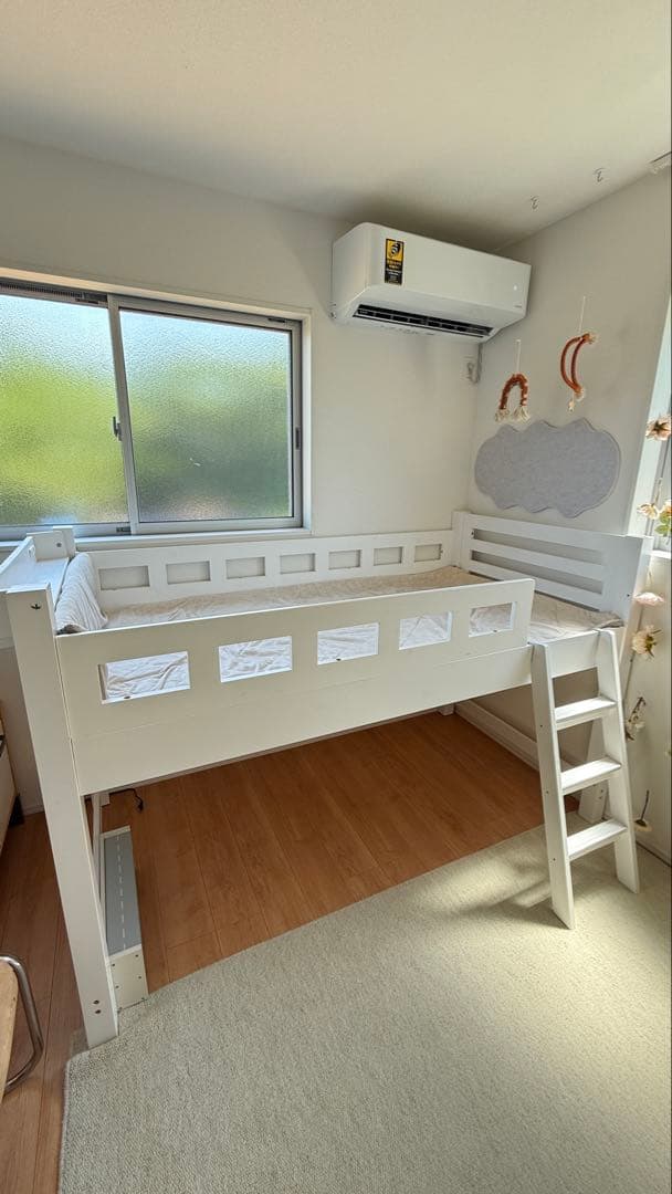 天然木　ロフトベッド 階段付き　シングル　ベッド　収納　子供部屋