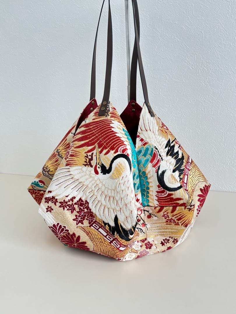 帯リメイクバッグ　あずま袋、風呂敷袋、エコバッグ、ショッピングバッグ、八角バッグ