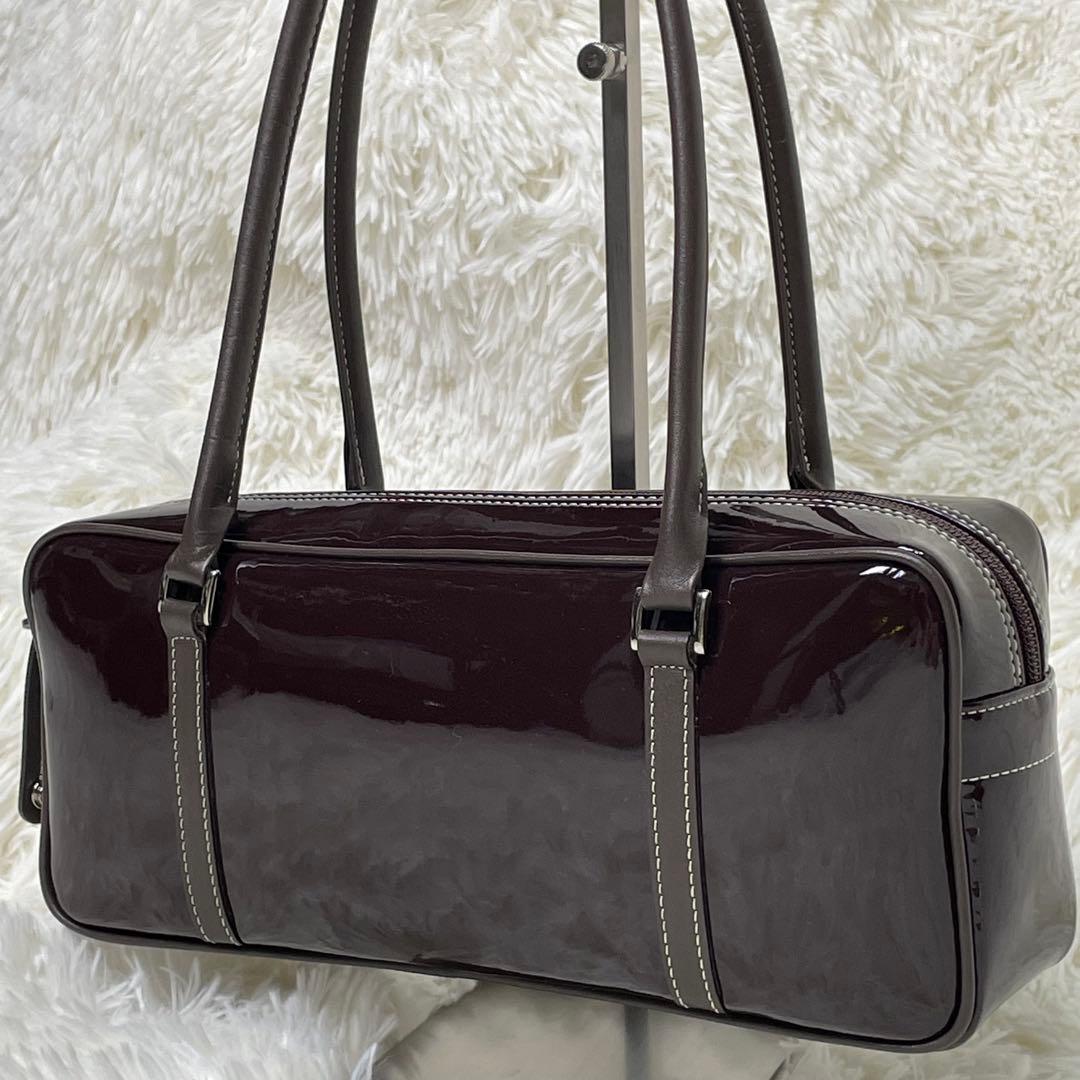 未使用級 HAMANO ハマノ 濱野皮革工藝 エナメルサイドボストンバッグ