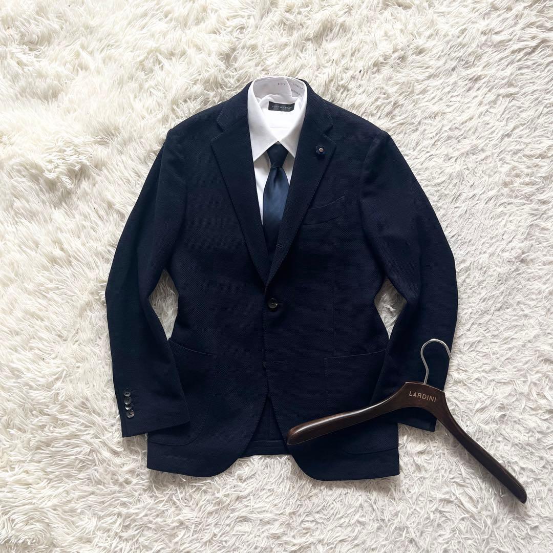 <美品>LARDINI ネイビー ポップサック ウール ジャケット サイズ48