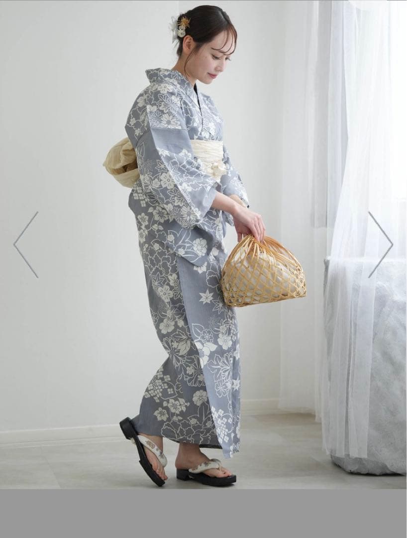 【新品】utatane 高級変わり織 浴衣3点セット 上品グレーの古典花