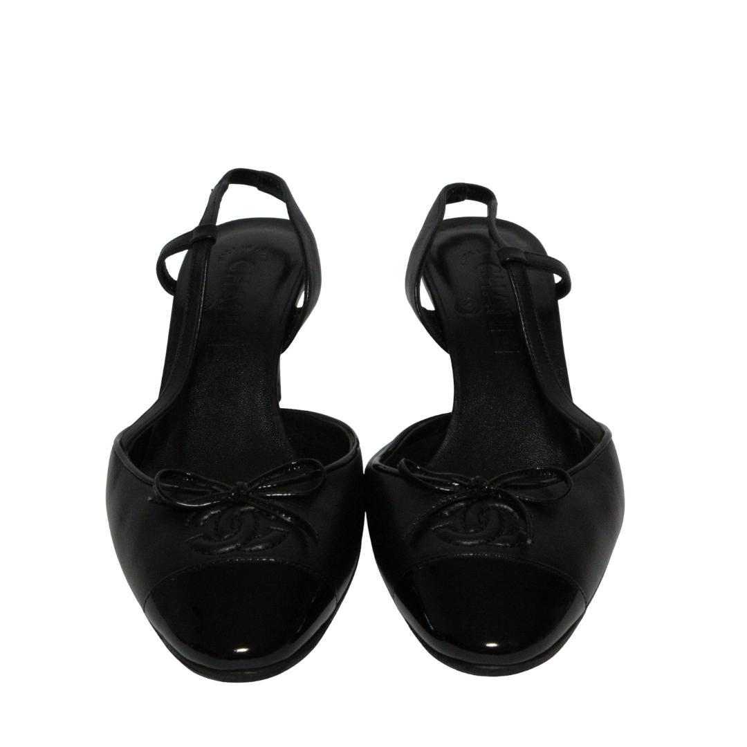 美品シャネル パンプス36ココマーク リボン スリングバック シューズ