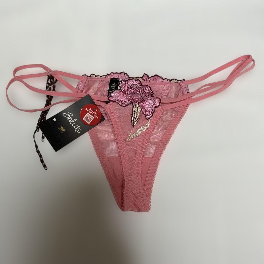 サルートピンク 花柄刺繍 ブラジャーショーツガーターセットC80/M