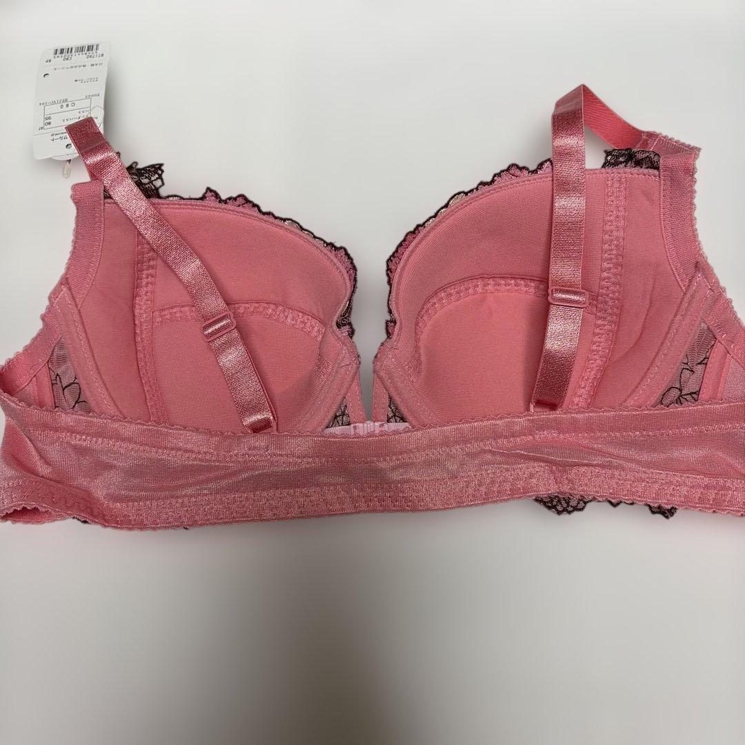 サルートピンク 花柄刺繍 ブラジャーショーツガーターセットC80/M