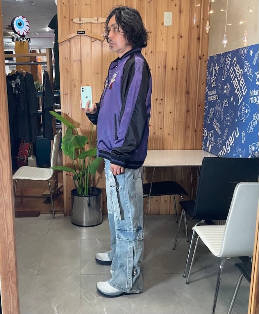 新品PSYCHO NATION ×寝田ルネ着物&龍スカジャン　purple-XL