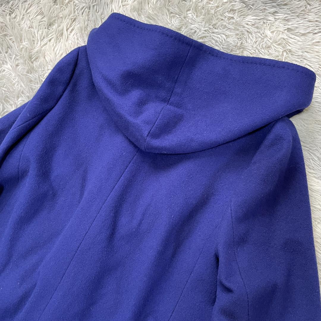 専用大きいサイズ XL 23区 ウール100 フード付きロングコート ロイヤルブ