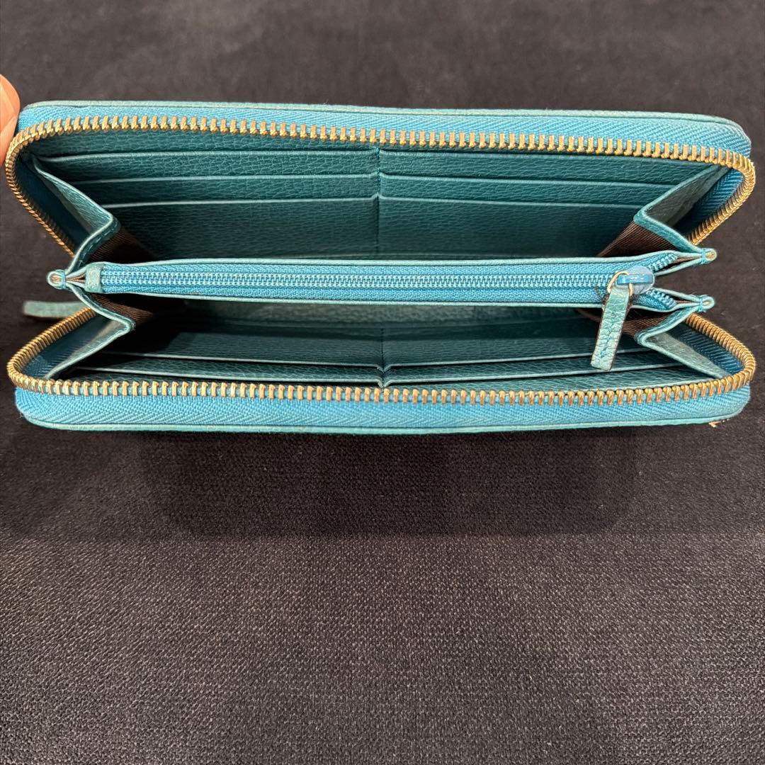 グッチ 長財布 GG キャンバス ターコイズブルー ラウンドファスナー