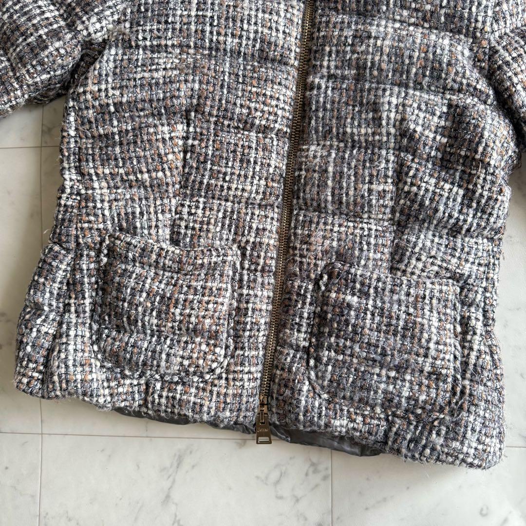 美品 ヘルノ サイズ44 ツイード スタンドカラー ショート ダウンジャケット