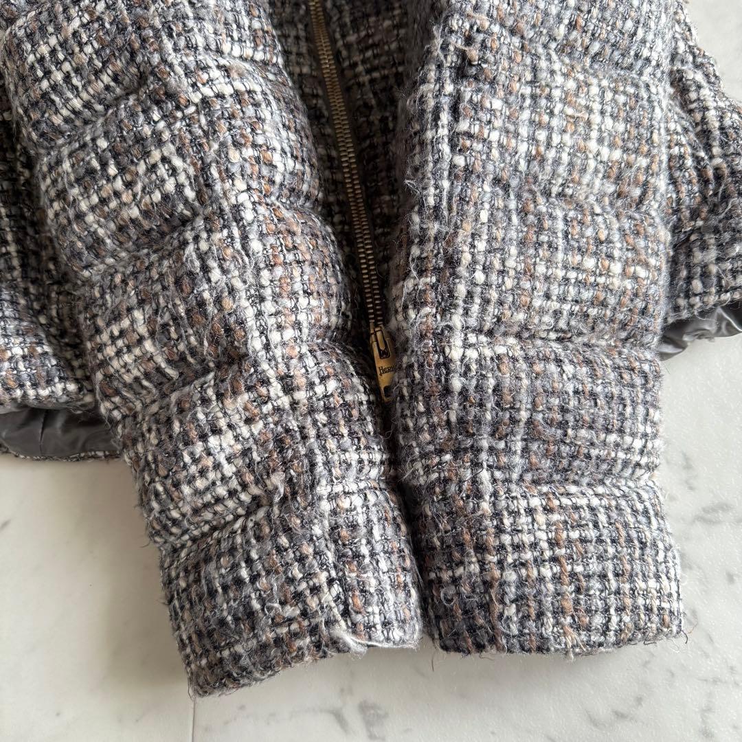 美品 ヘルノ サイズ44 ツイード スタンドカラー ショート ダウンジャケット