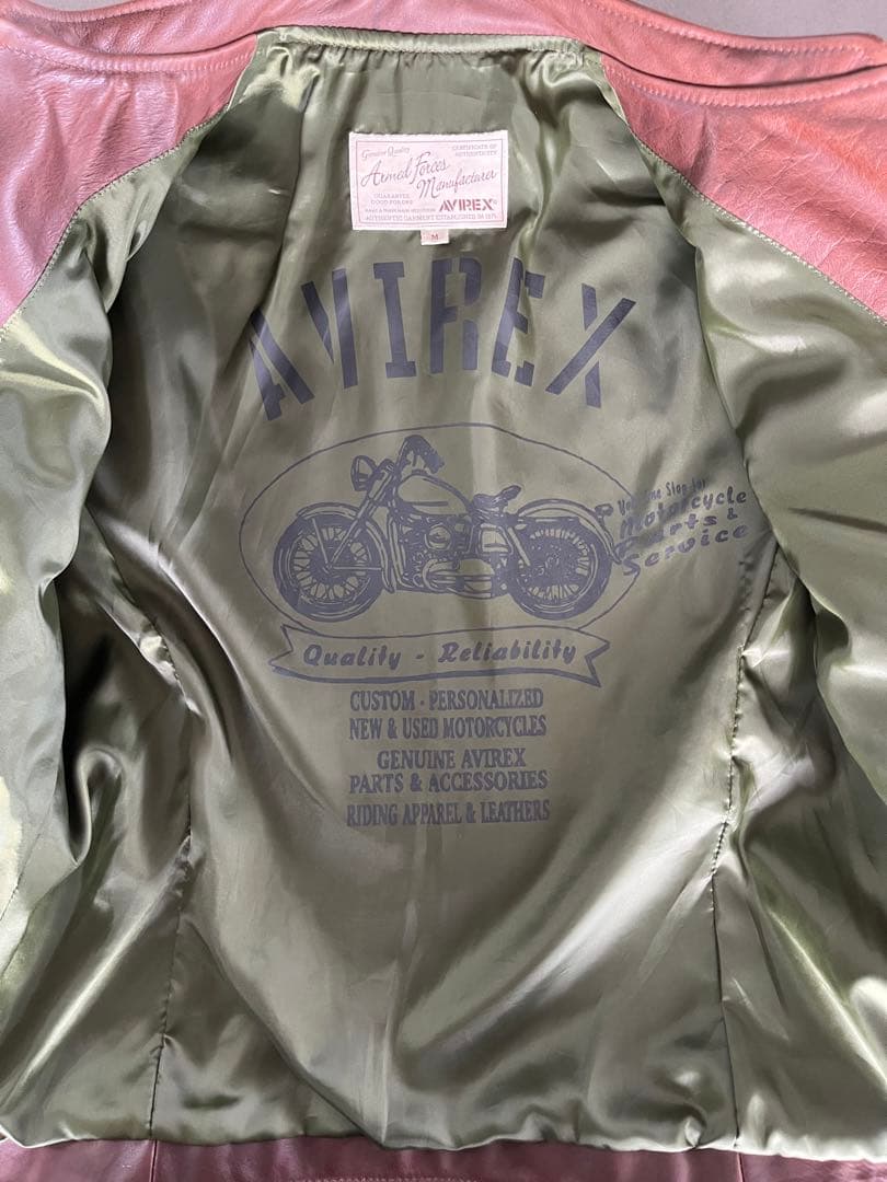 (美品) AVIREX 牛革 シングル ライダース ジャケット 裏地プリント M