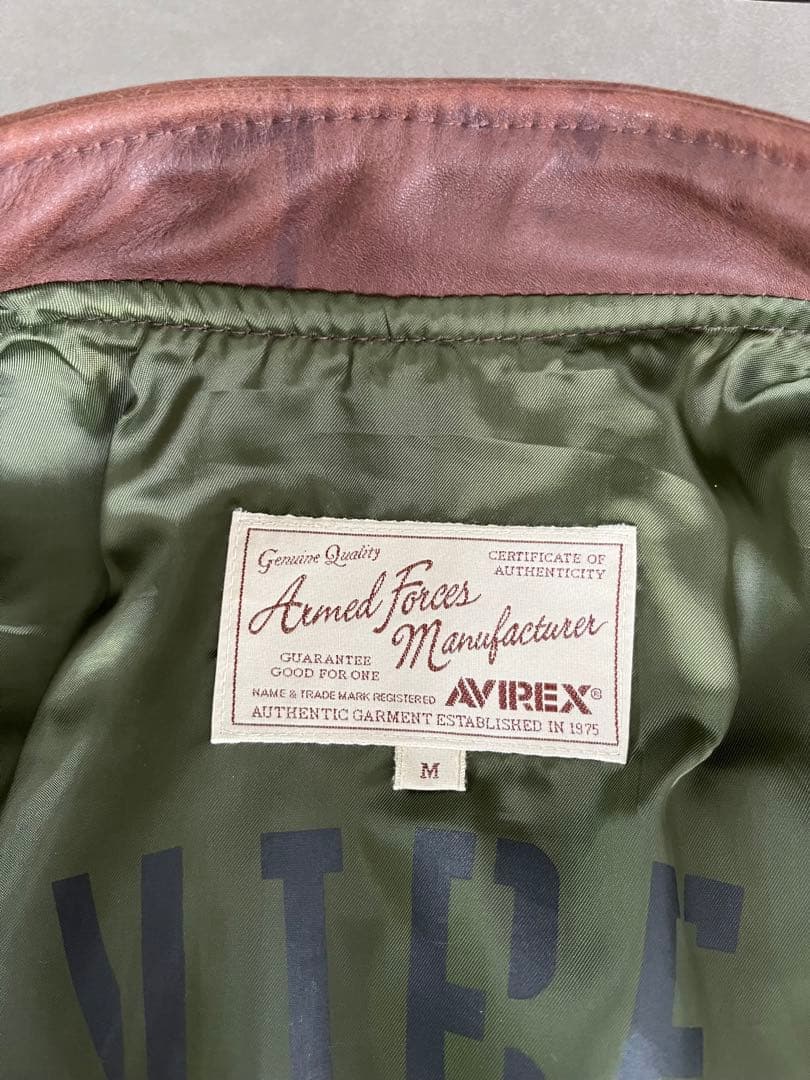 (美品) AVIREX 牛革 シングル ライダース ジャケット 裏地プリント M