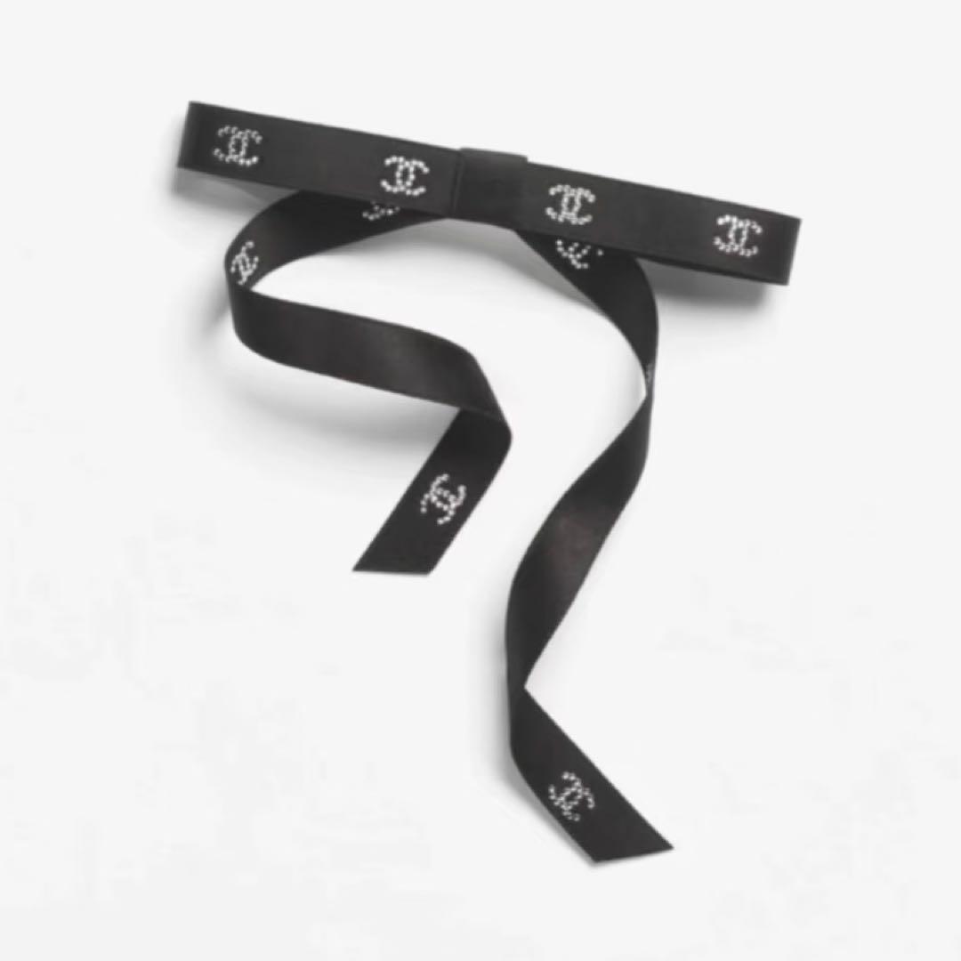 シャネル 25B ボウ バレッタ リボン ココマーク 黒