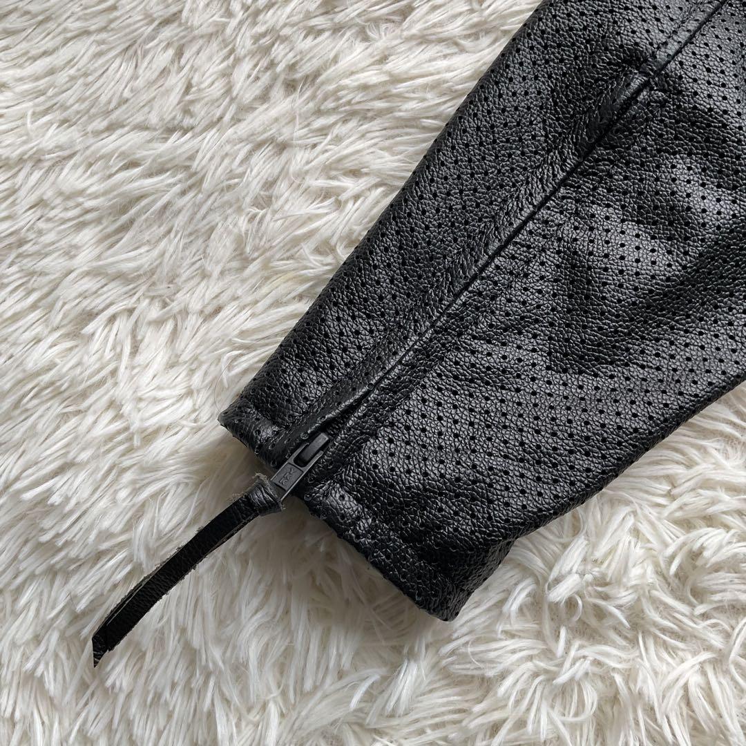 美品✨カドヤ　パンチング　レザージャケット　シングルライダース　3L ブラック