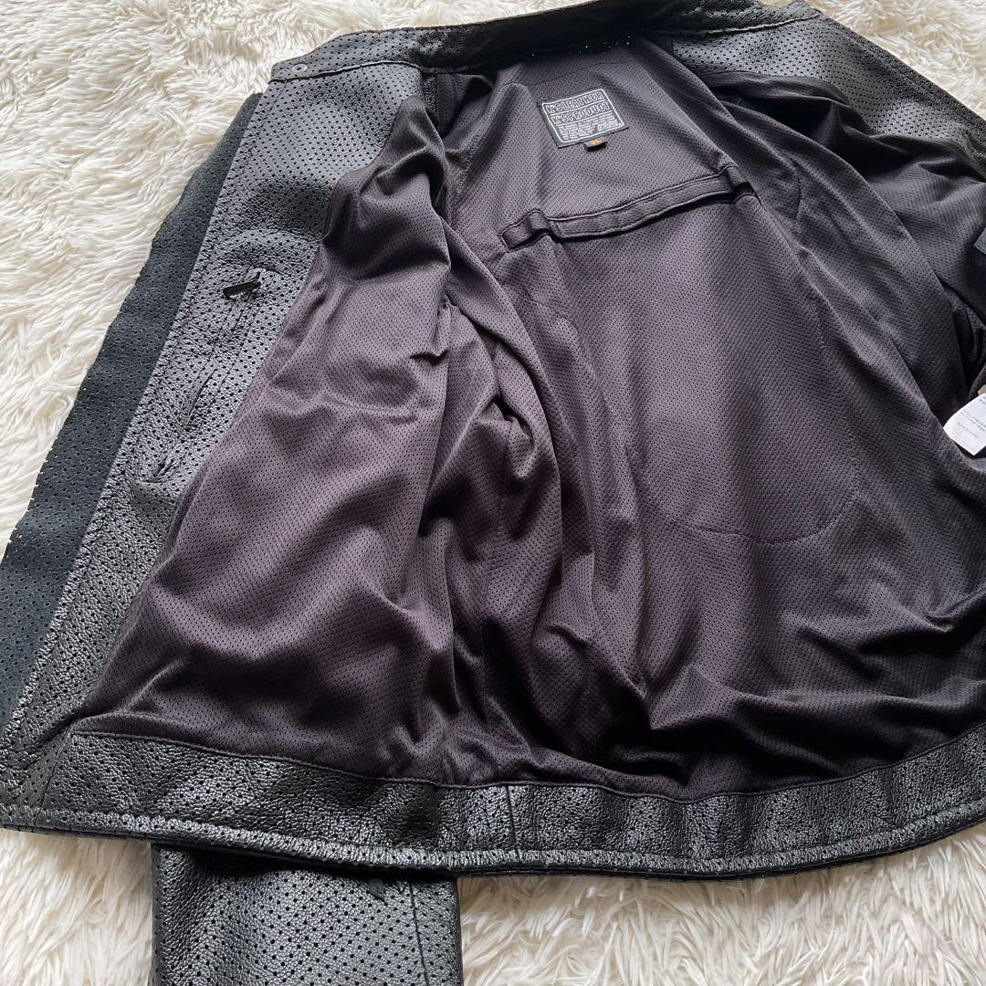 美品✨カドヤ　パンチング　レザージャケット　シングルライダース　3L ブラック