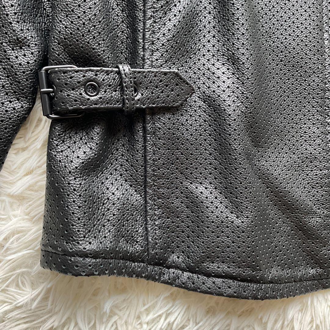 美品✨カドヤ　パンチング　レザージャケット　シングルライダース　3L ブラック
