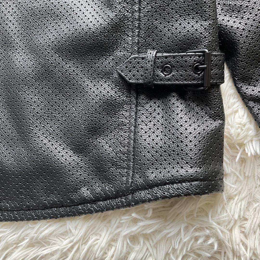 美品✨カドヤ　パンチング　レザージャケット　シングルライダース　3L ブラック