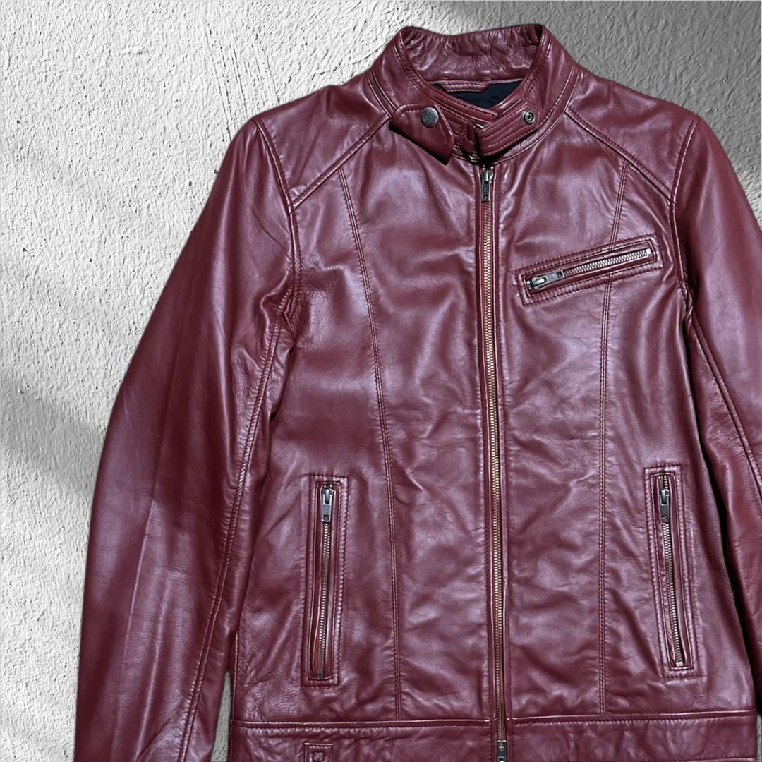 liugoo leathers バーガンディ シングルライダースジャケット　ラム