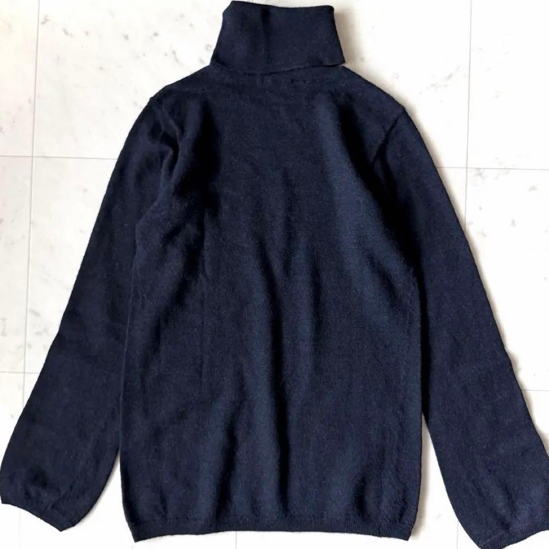 美品 45R ウール100% タートルネックセーター ネイビー 3 シンプル