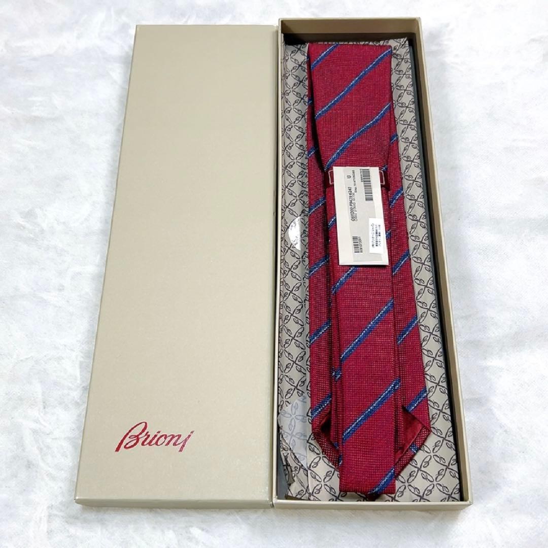 【新品】Brioni ブリオーニ ネクタイ ストライプ シルク100% レッド