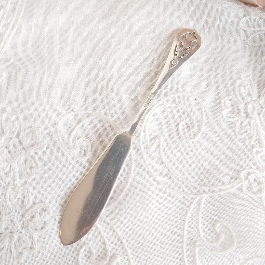 イギリス　純銀製　バターナイフ　アザミ