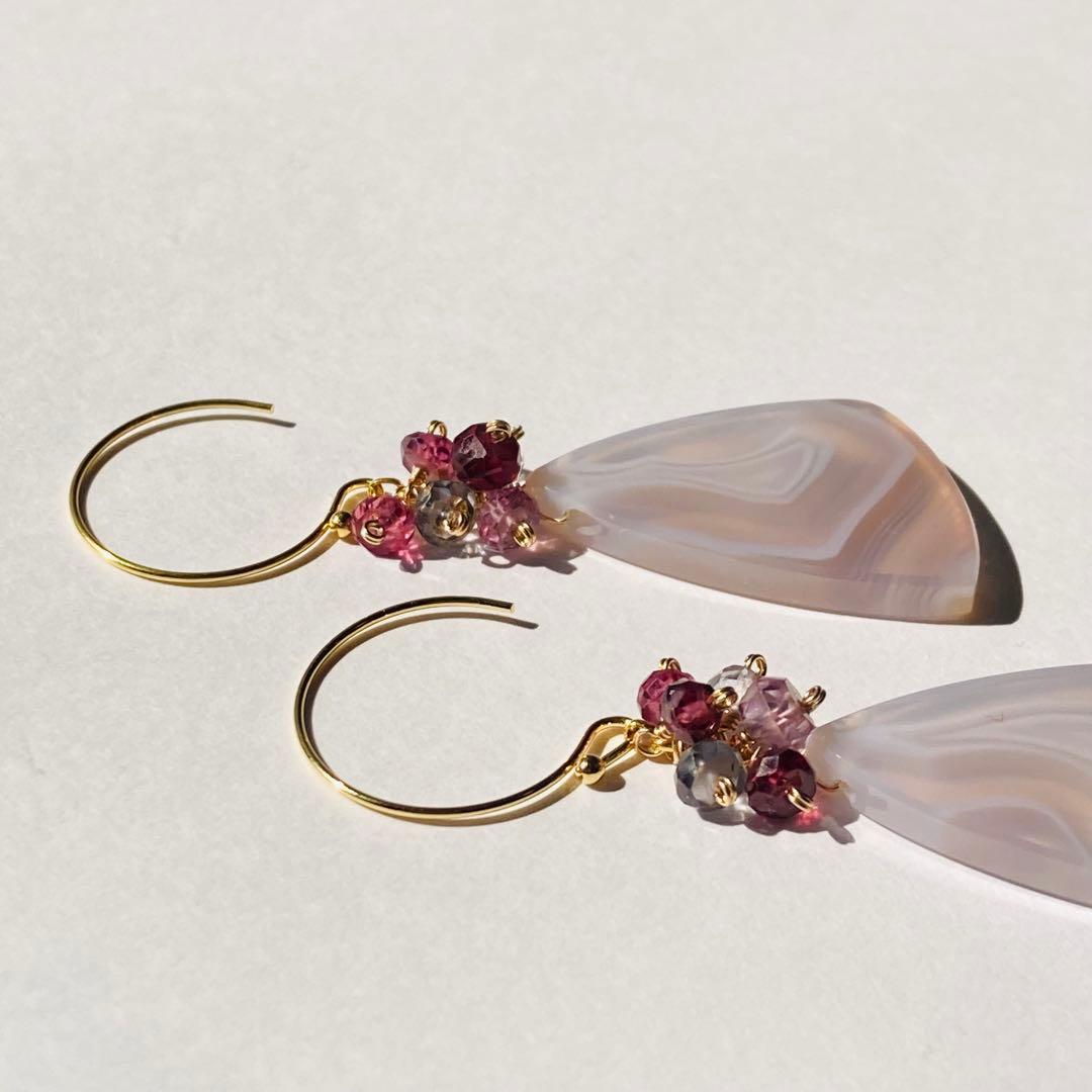 天然石ピアス 14kgf パープルアゲート スピネル