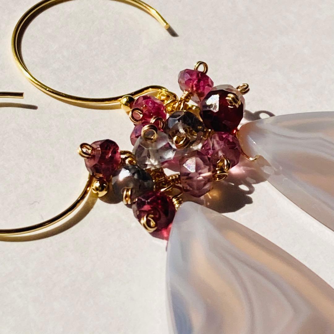 天然石ピアス 14kgf パープルアゲート スピネル