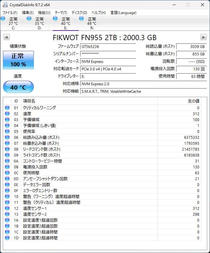 PS5対応 FN955 2TB SSD PCIe 4.0 M.2 NVMe