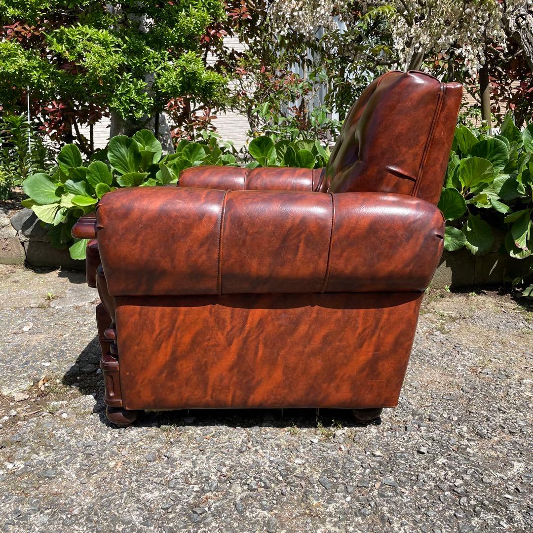 ①オールドカリモク 1人掛け ソファ 1Pソファー マーブル柄 PVC