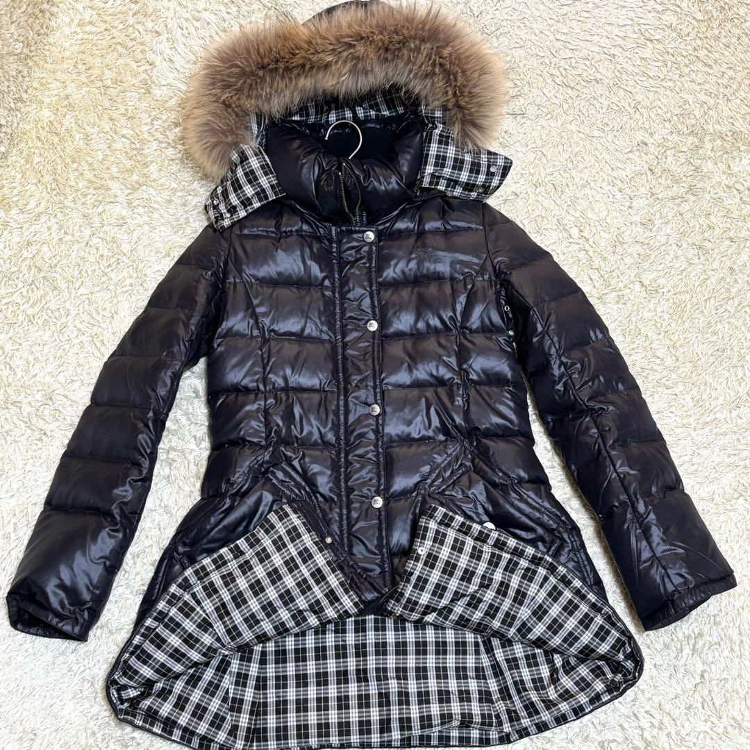 バーバリーブルーレーベル　キルティング　ダウンジャケット　タヌキファー　Mサイズ