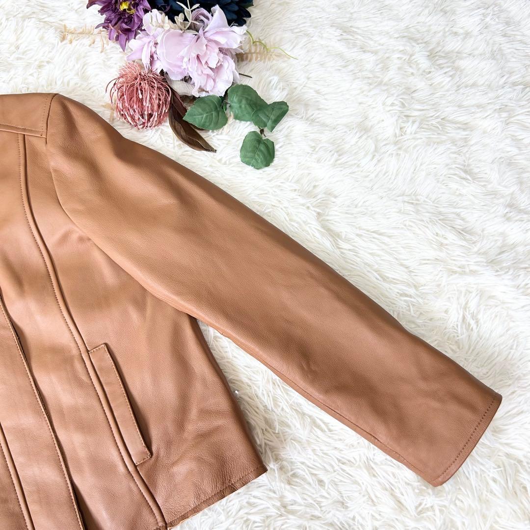 もりのがっこう ラムレザーノーカラージャケットブルゾン キャメル