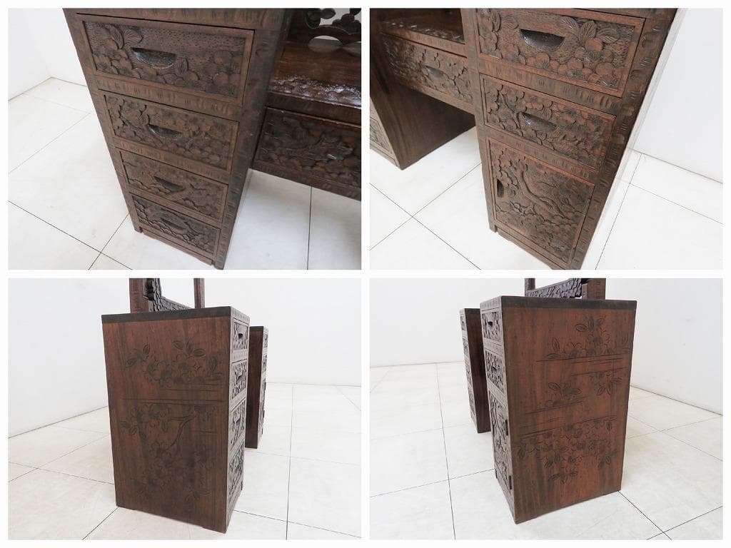 とこ 軽井沢彫 鏡台&スツール セット 桜 さくら彫刻 ドレッサー 化粧