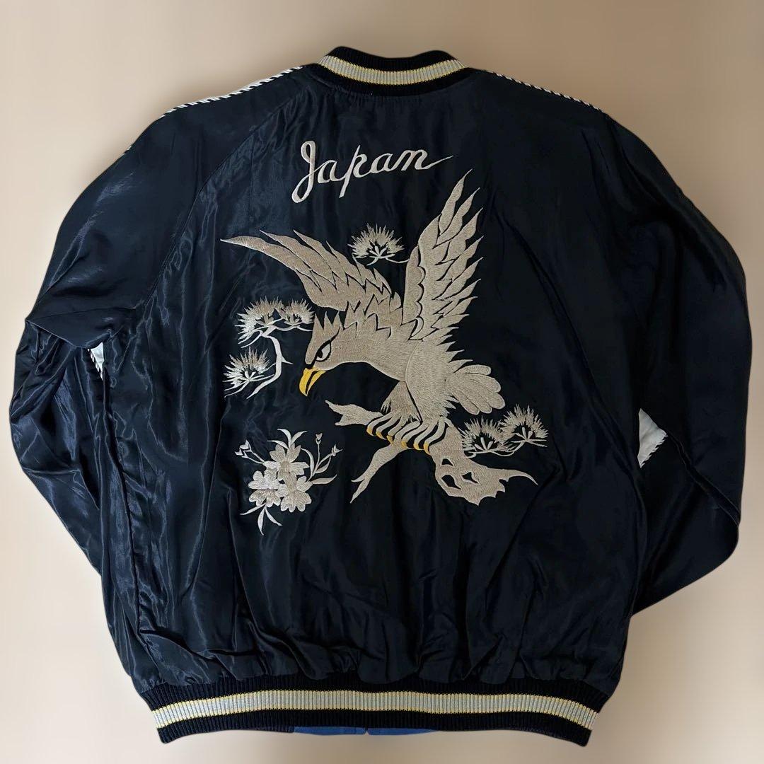 テーラー東洋 オールブラックサテンスカジャン 鷹刺繍