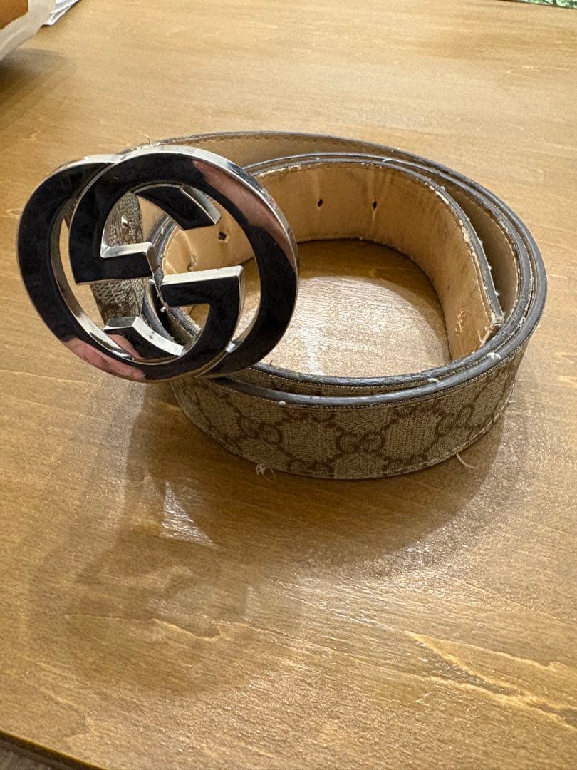 【深爪】Gucci ベルト ダブルGロゴ ベージュ