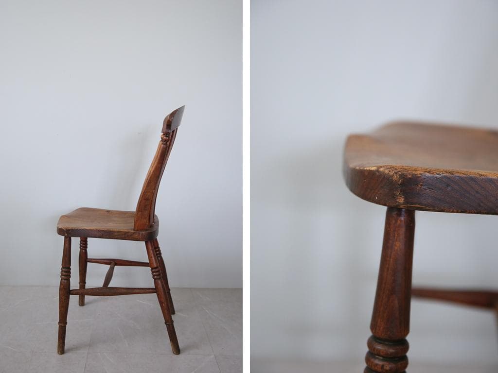 英国アンティーク木製キッチンチェア/ダイニングイス椅子/飾り棚(89-227-1