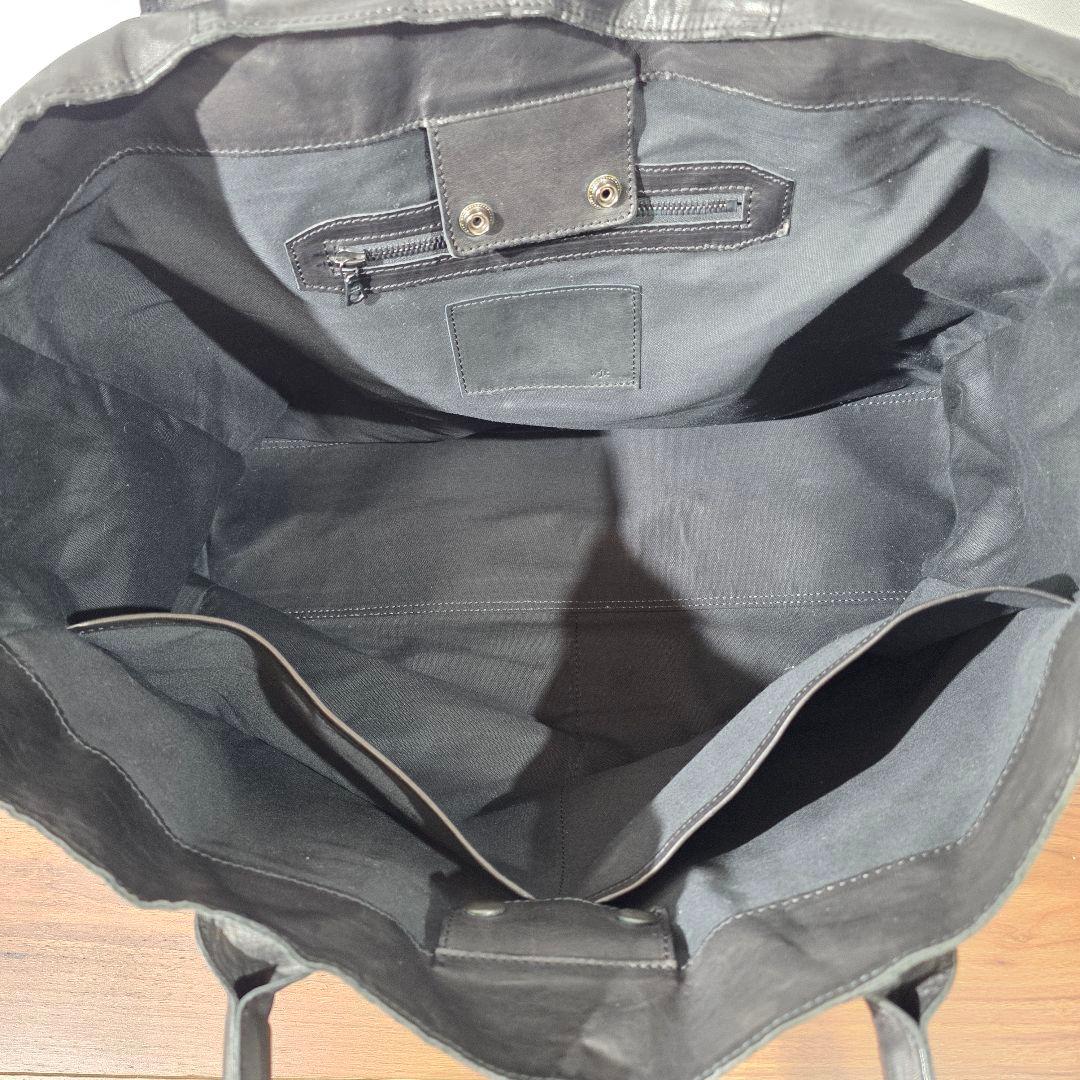 wjk レザー 大容量 軽量 トートバッグ 黒 ブラック