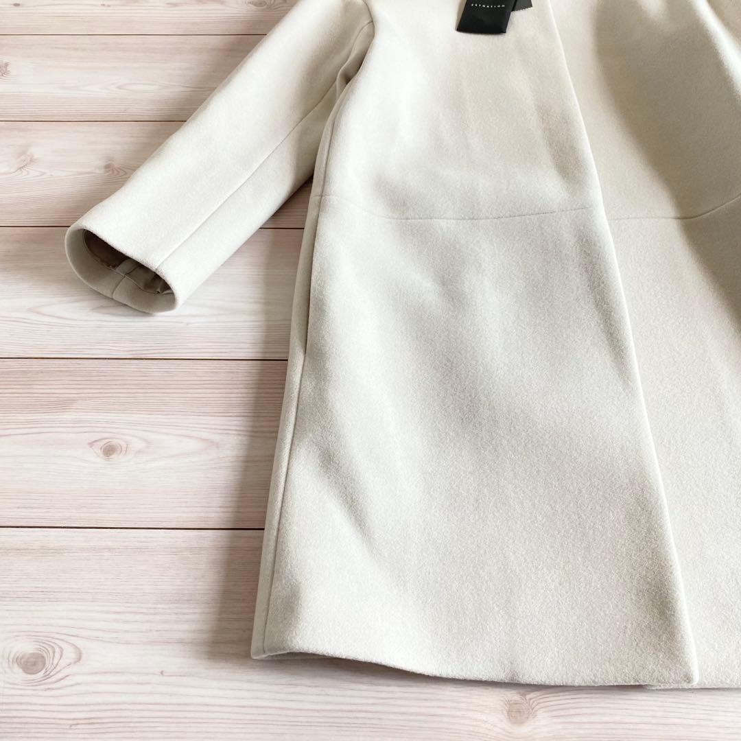 未使用タグ付 ESTNATION ウールビーバー ノーカラーコート アイボリー