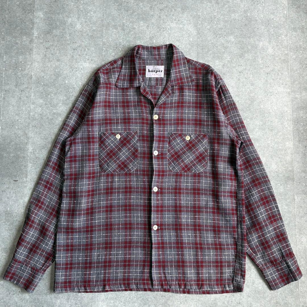 50s〜60s harper ハーパー 織柄チェック ボックス レーヨンシャツ