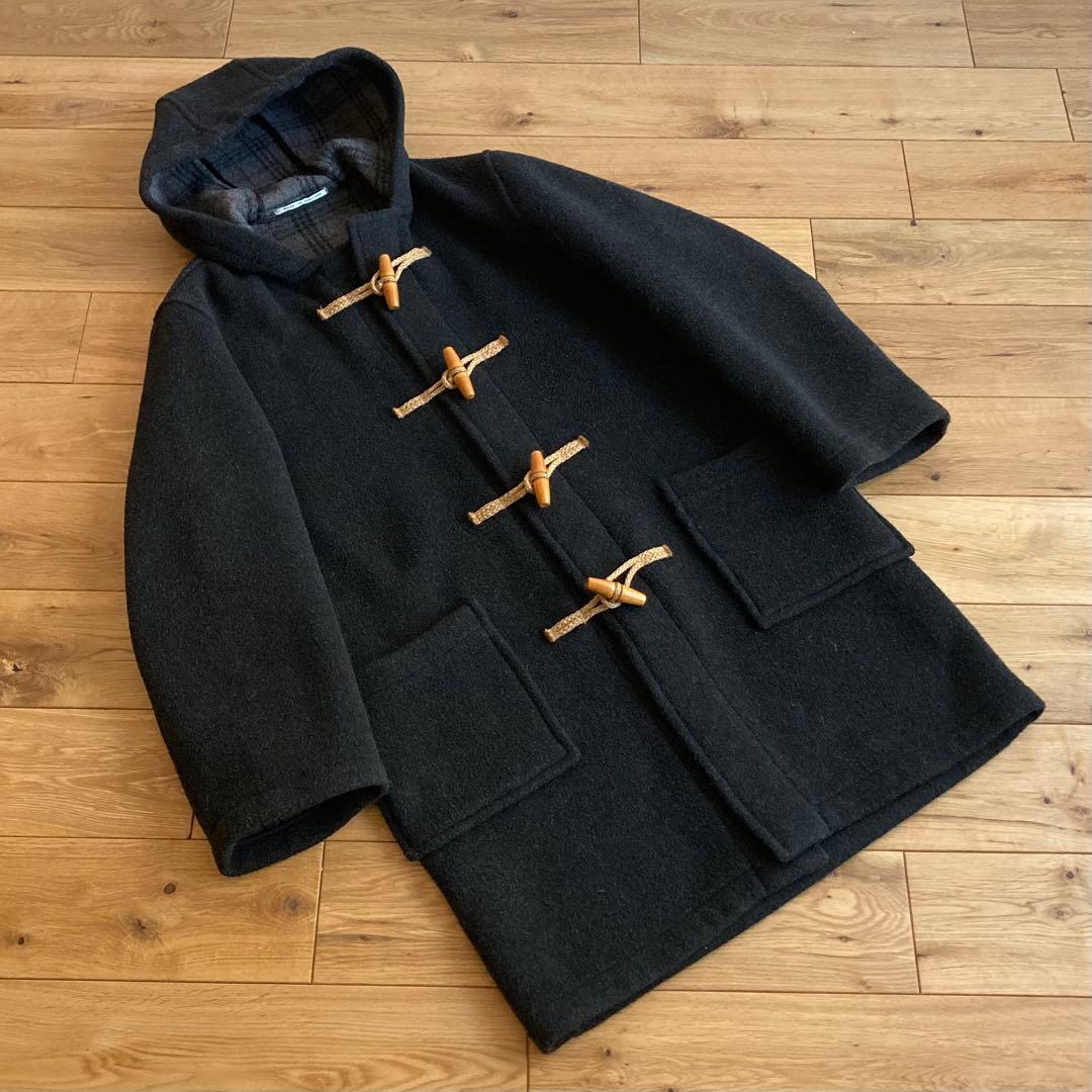 ビンテージ 英国製 ウール メルトン 裏チェック ロング ダッフルコート 36