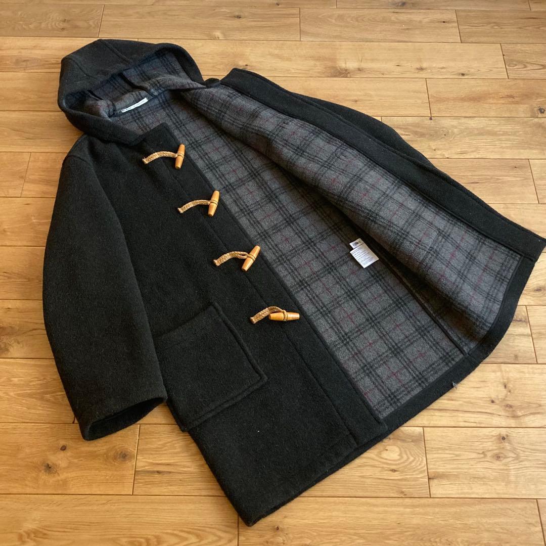 ビンテージ 英国製 ウール メルトン 裏チェック ロング ダッフルコート 36