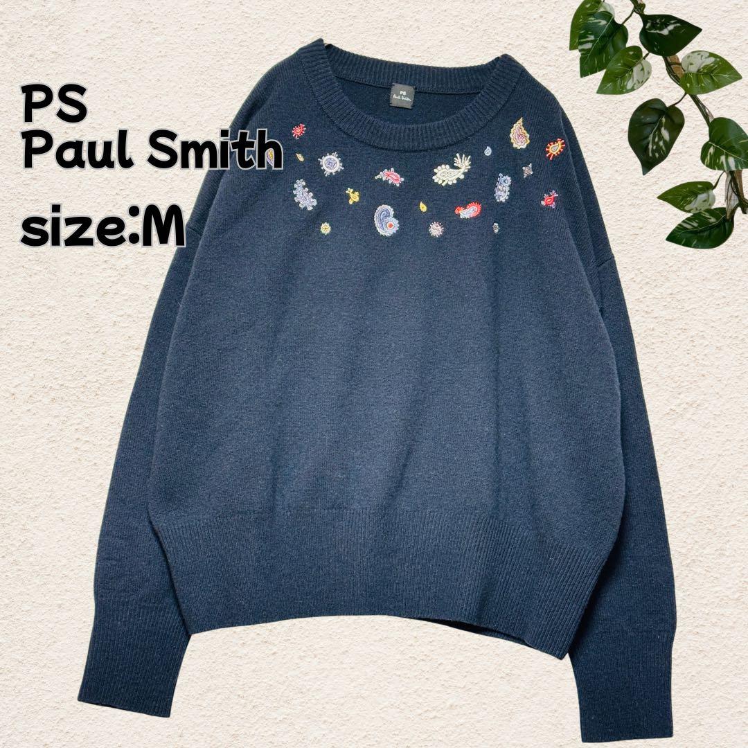 PS Paul Smith ニット ペイズリー風モチーフ刺繍 プルオーバー M
