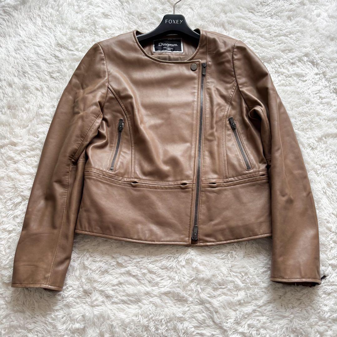 2way✨ダイアグラム　ライダースジャケット　フォックスファー　レザー　ブラウン